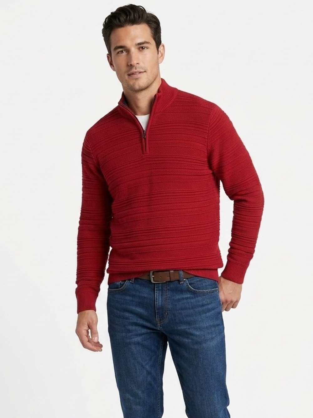 IZOD Men's Red Textured Quarter-Zip Sweater size Large